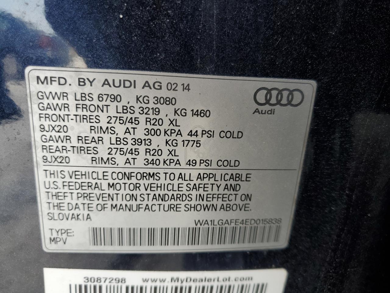 WA1LGAFE4ED015838 2014 Audi Q7 Premium Plus