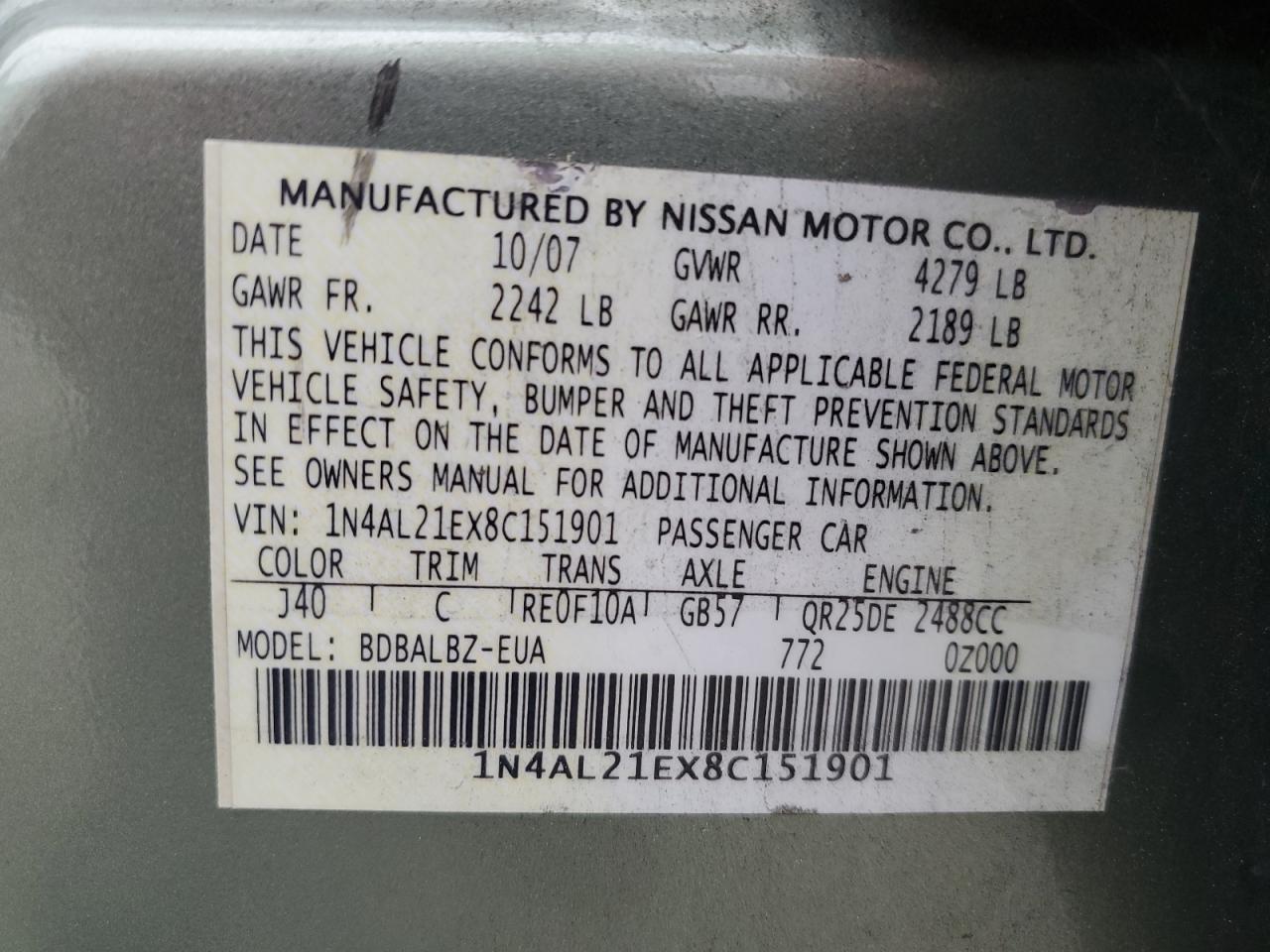 1N4AL21EX8C151901 2013 Nissan Altima 2.5