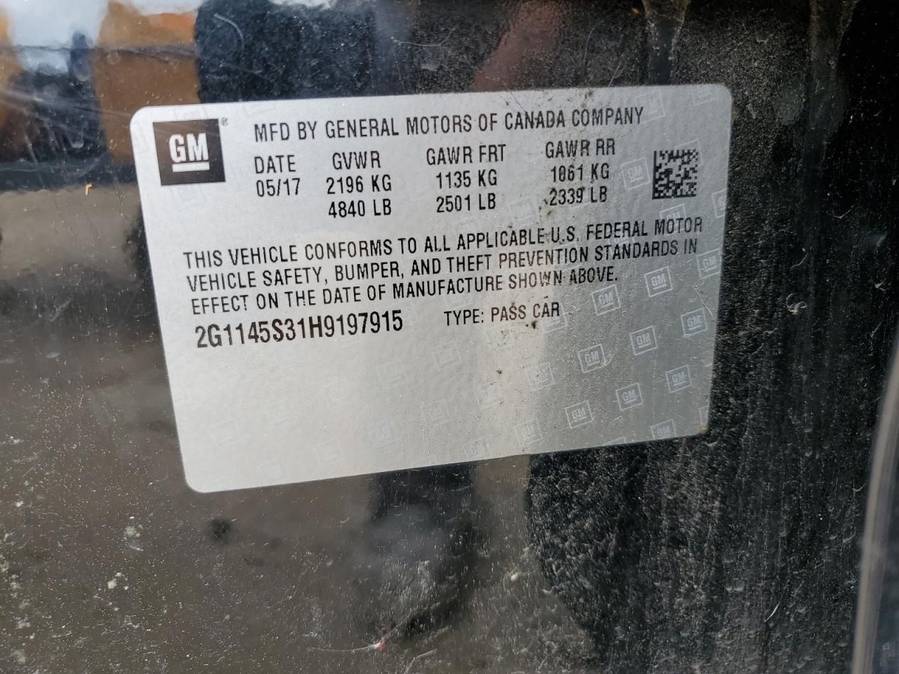 2G1145S31H9197915 2017 Chevrolet Impala Premier
