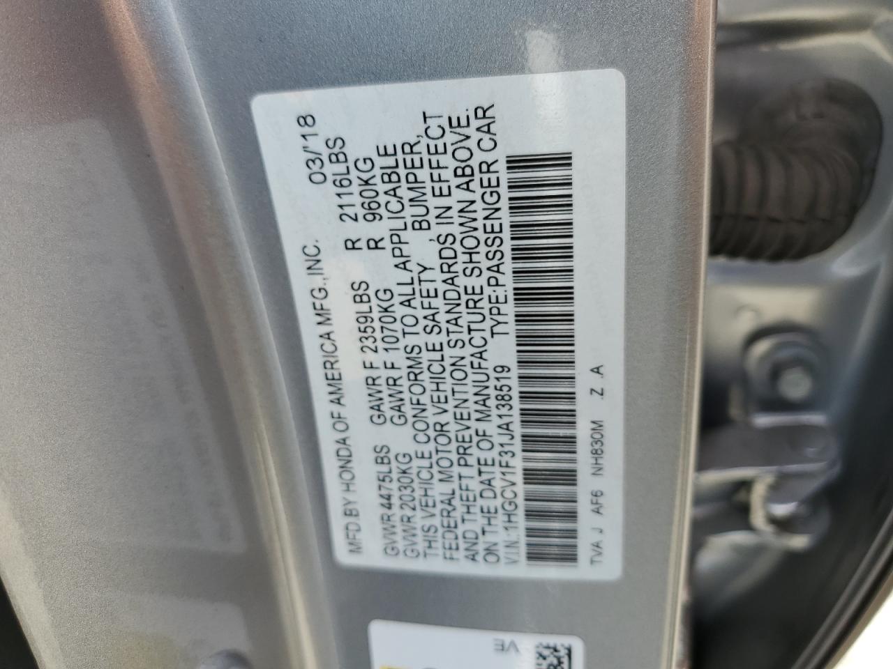 1HGCV1F31JA138519 2018 Honda Accord Sport