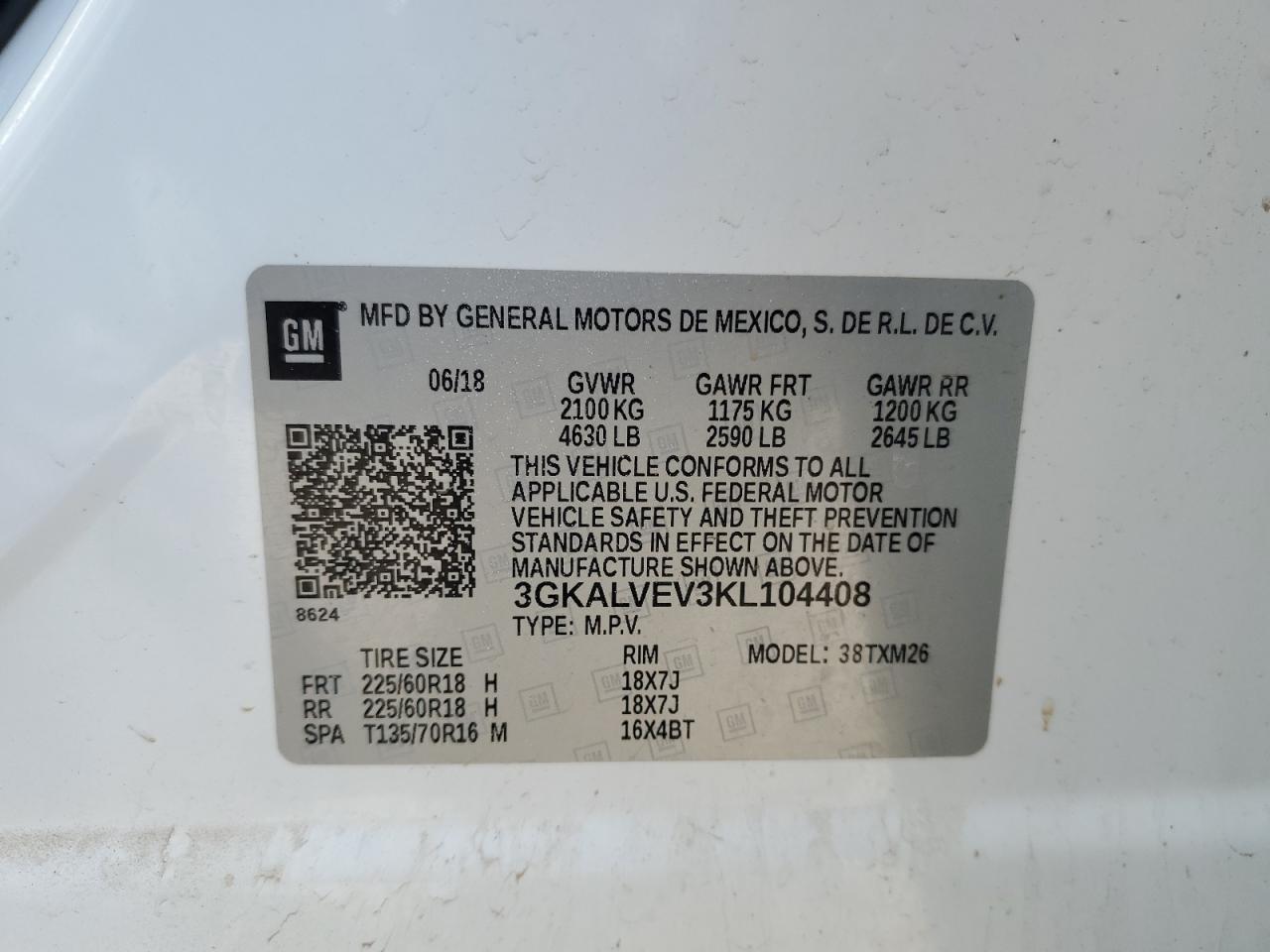 3GKALVEV3KL104408 2019 GMC Terrain Slt