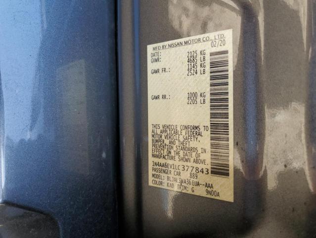 2020 Nissan Maxima Sr VIN: 1N4AA6EV1LC377843 Lot: 57138884