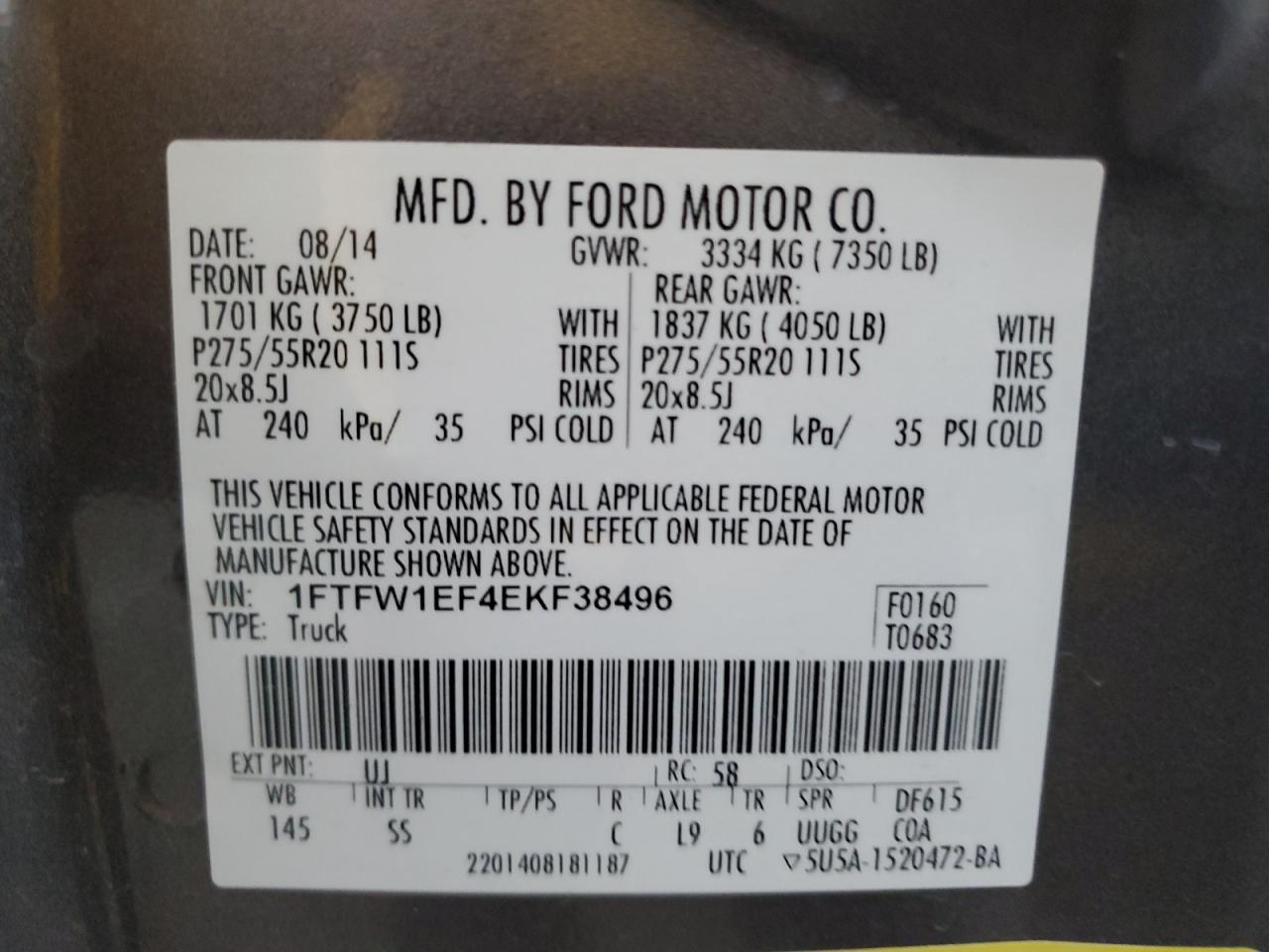 1FTFW1EF4EKF38496 2014 Ford F150 Supercrew