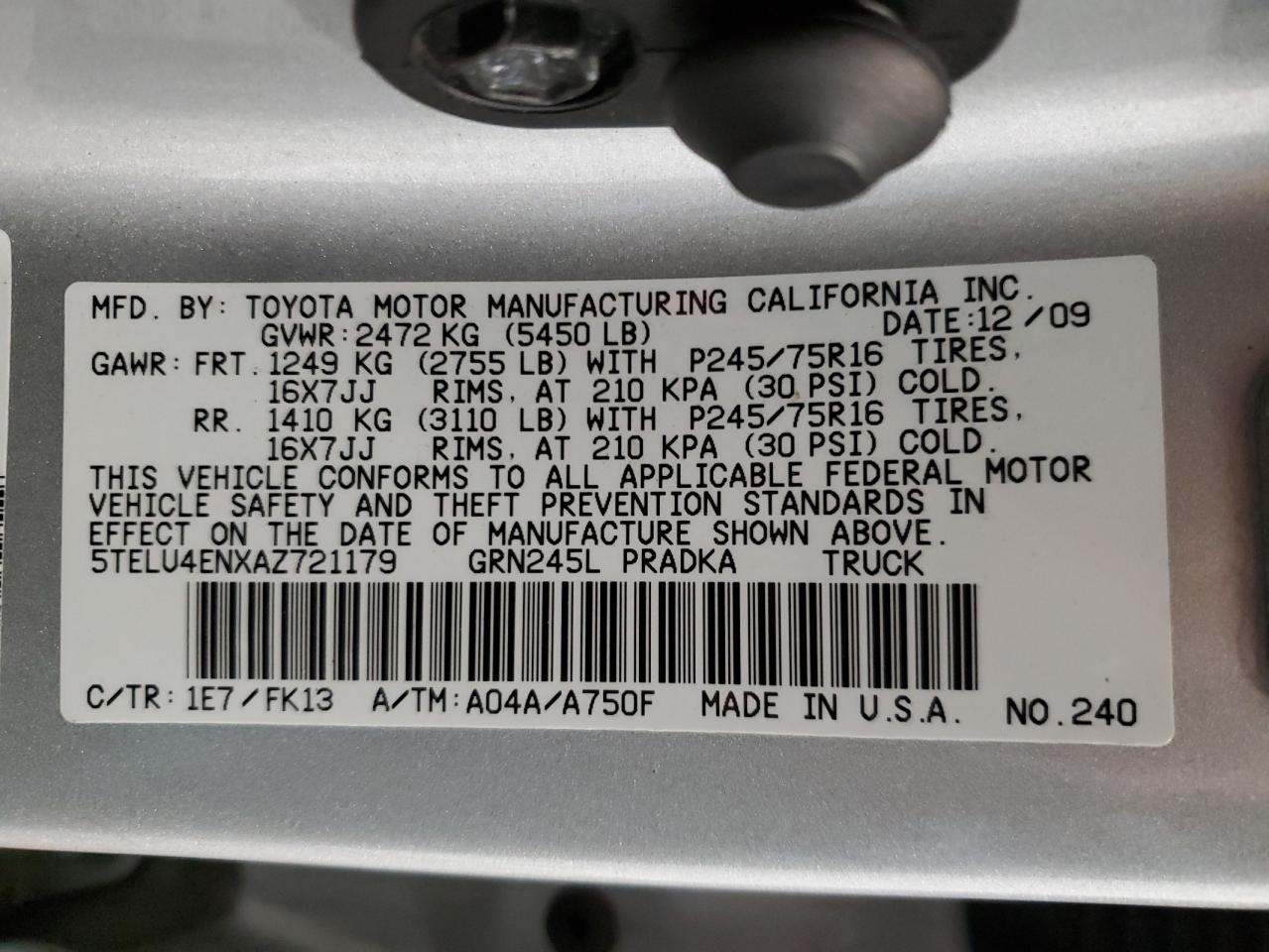 5TELU4ENXAZ721179 2010 Toyota Tacoma Double Cab