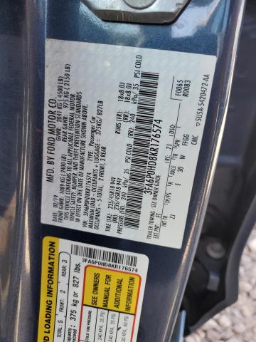 VIN 3FA6P0HD8KR176574 2019 Ford Fusion, SE no.12