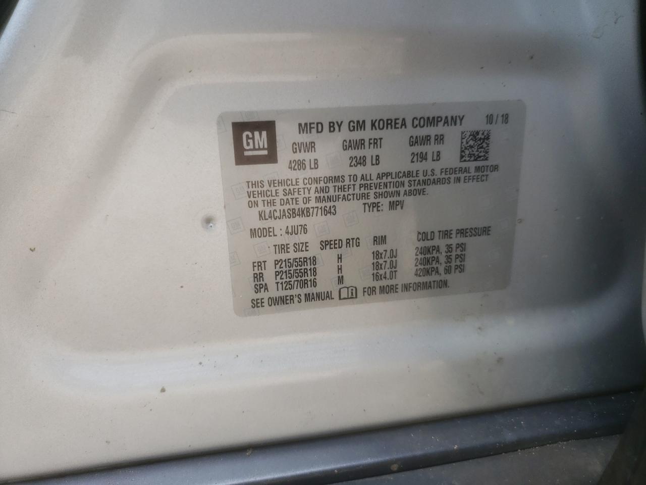 KL4CJASB4KB771643 2019 Buick Encore Preferred