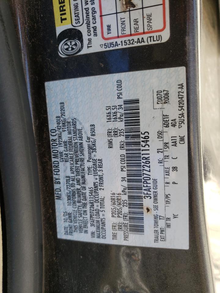 3FAFP07Z26R115465 2006 Ford Fusion Se