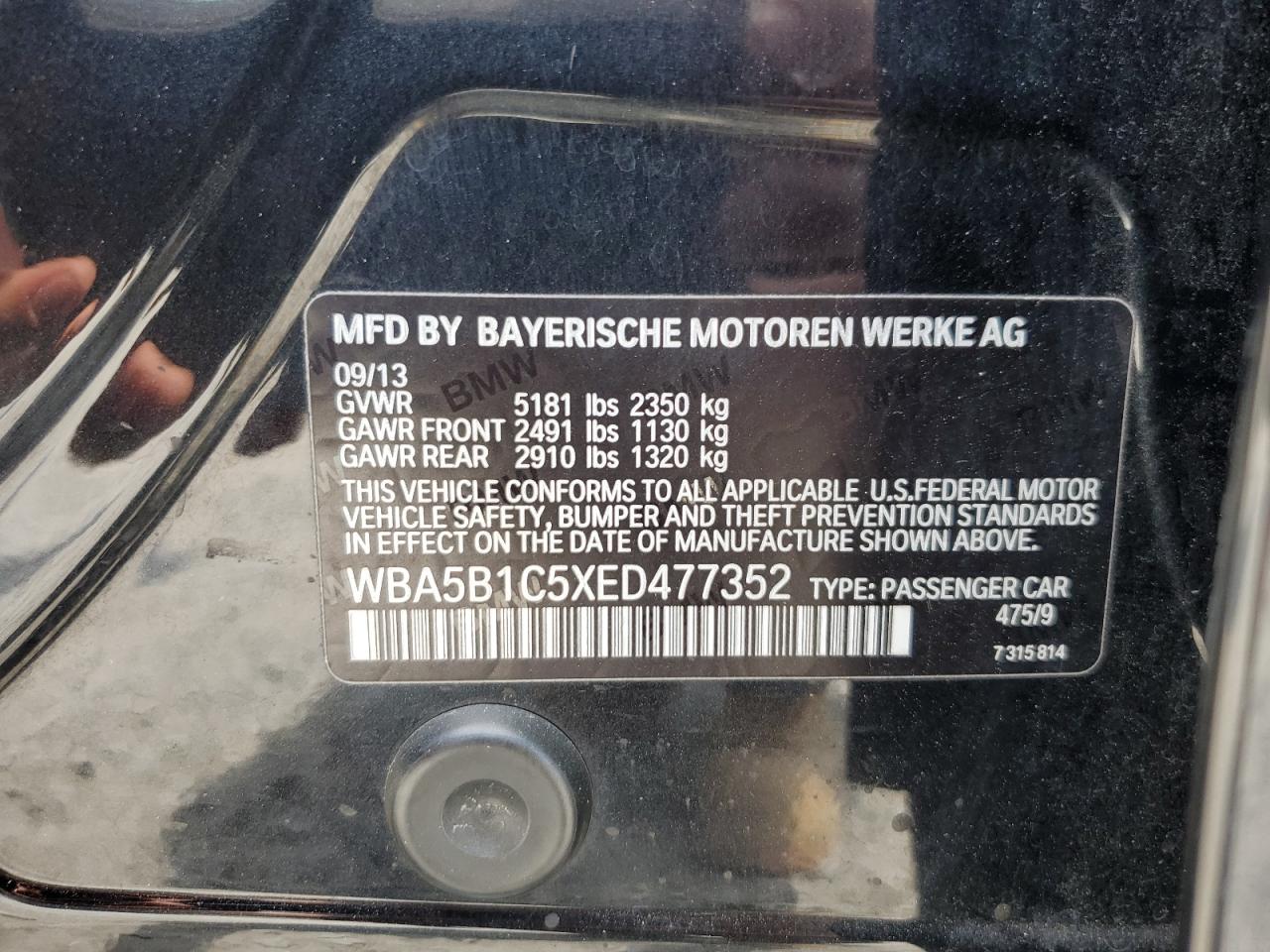 WBA5B1C5XED477352 2014 BMW 535 I