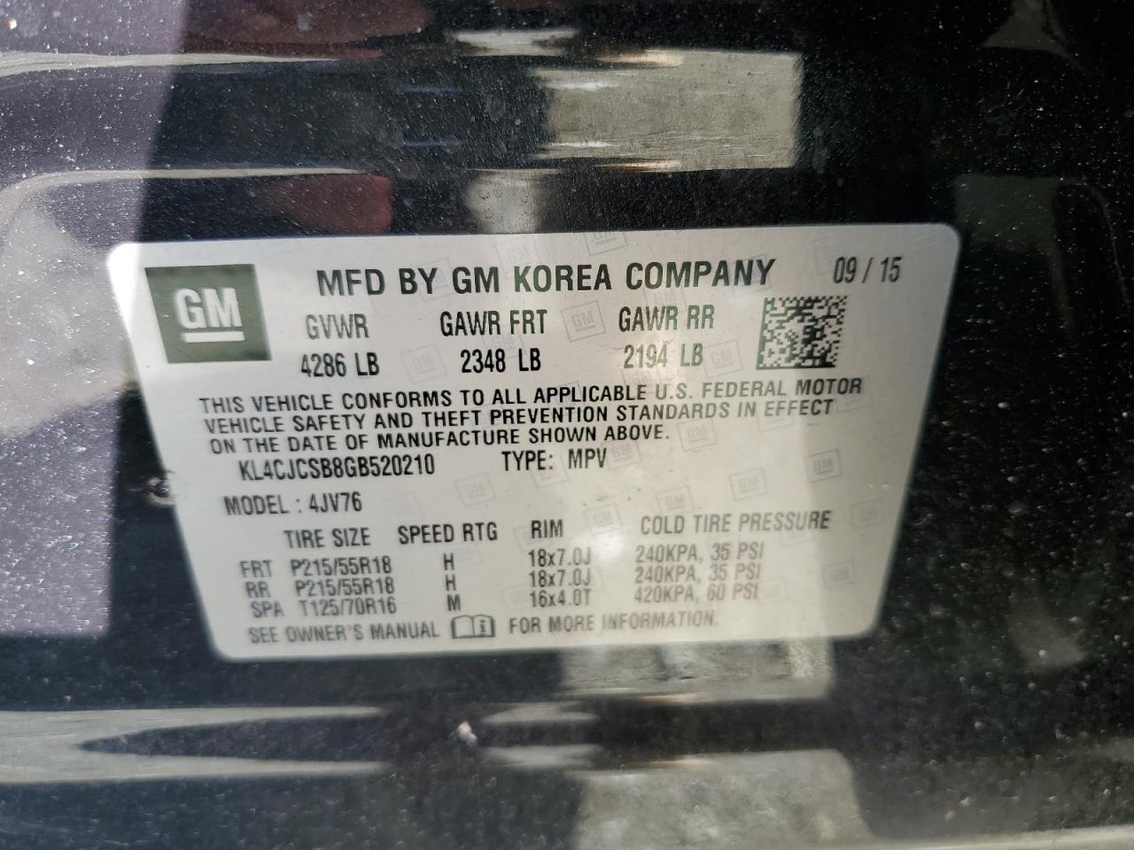 KL4CJCSB8GB520210 2016 Buick Encore