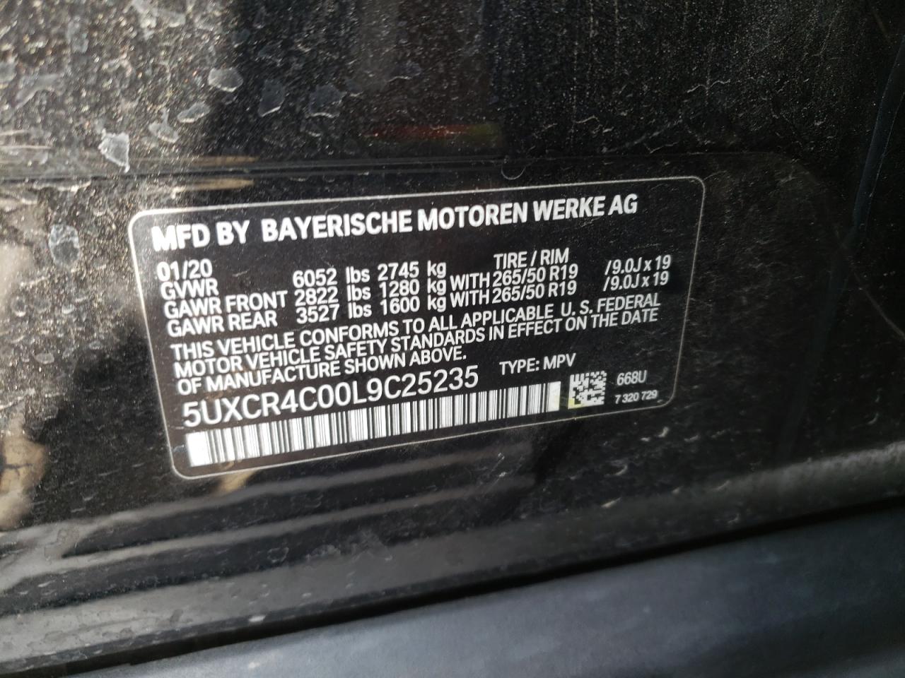 5UXCR4C00L9C25235 2020 BMW X5 Sdrive 40I