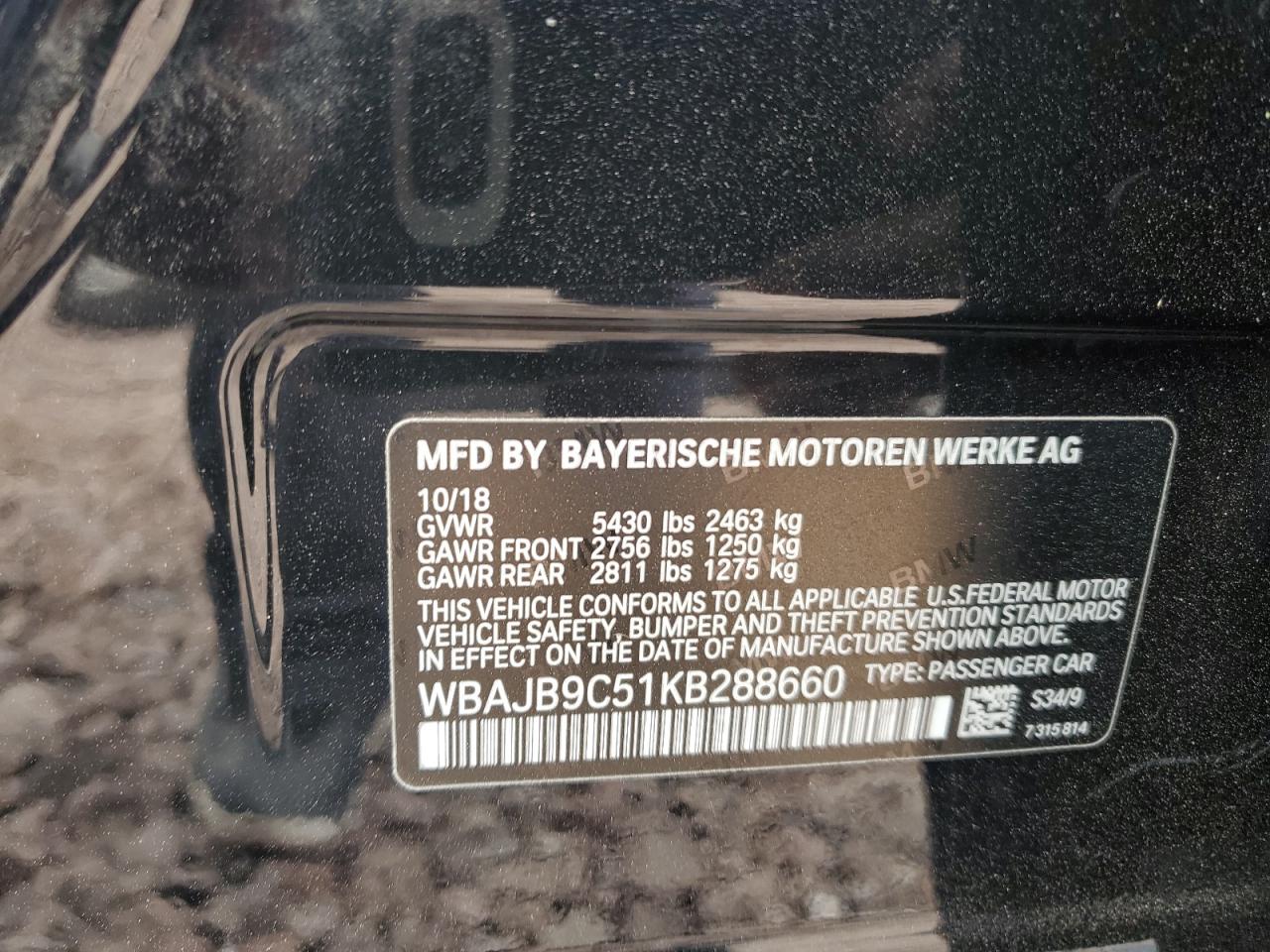 WBAJB9C51KB288660 2019 BMW M550Xi