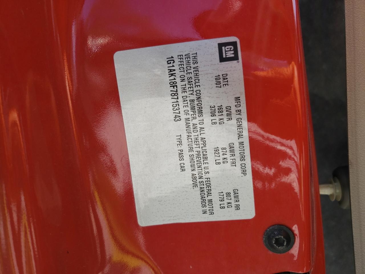 1G1AK18F787153743 2008 Chevrolet Cobalt Ls