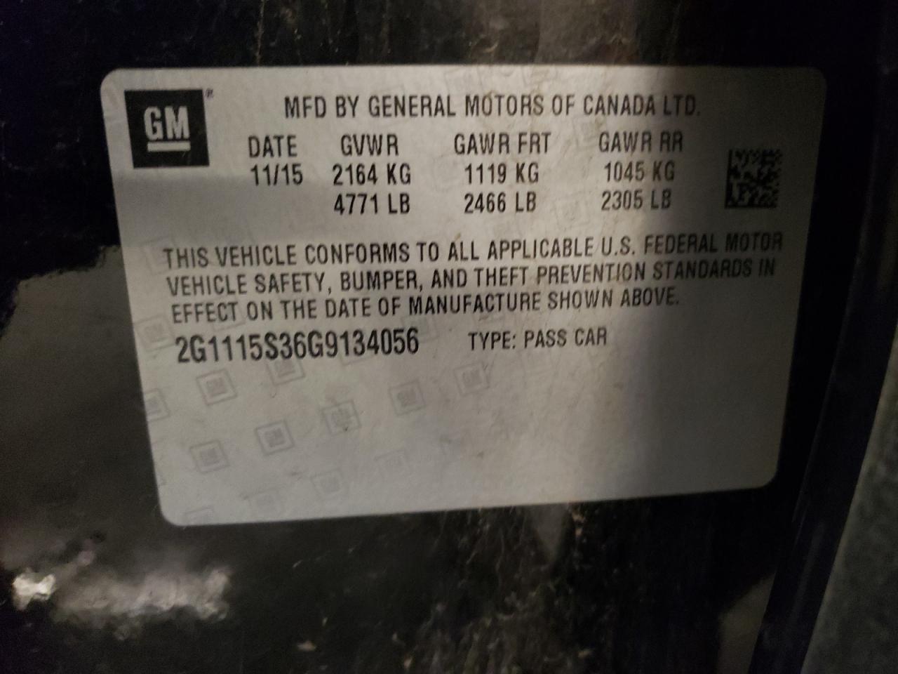 2G1115S36G9134056 CHEVROLET IMPALA 2016