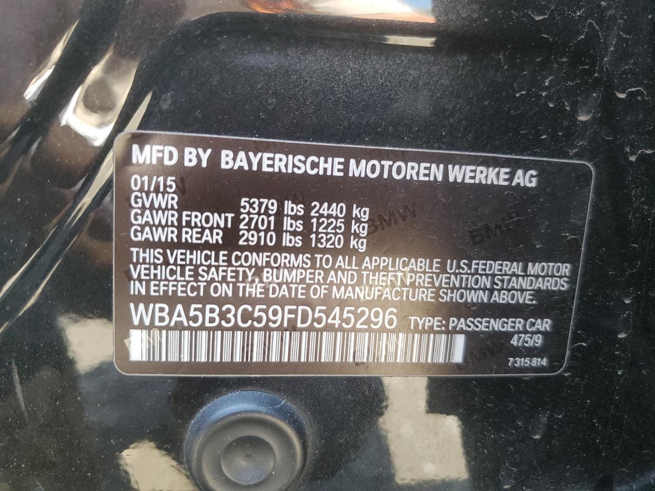 WBA5B3C59FD545296 2015 BMW 535 Xi