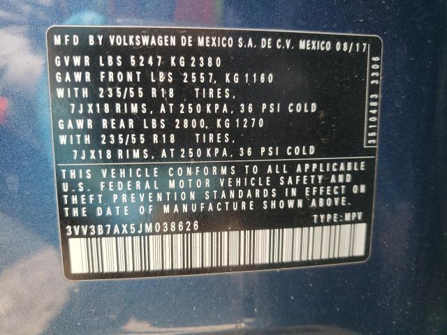 2018 Volkswagen Tiguan Se VIN: 3VV3B7AX5JM038626 Lot: 55440384