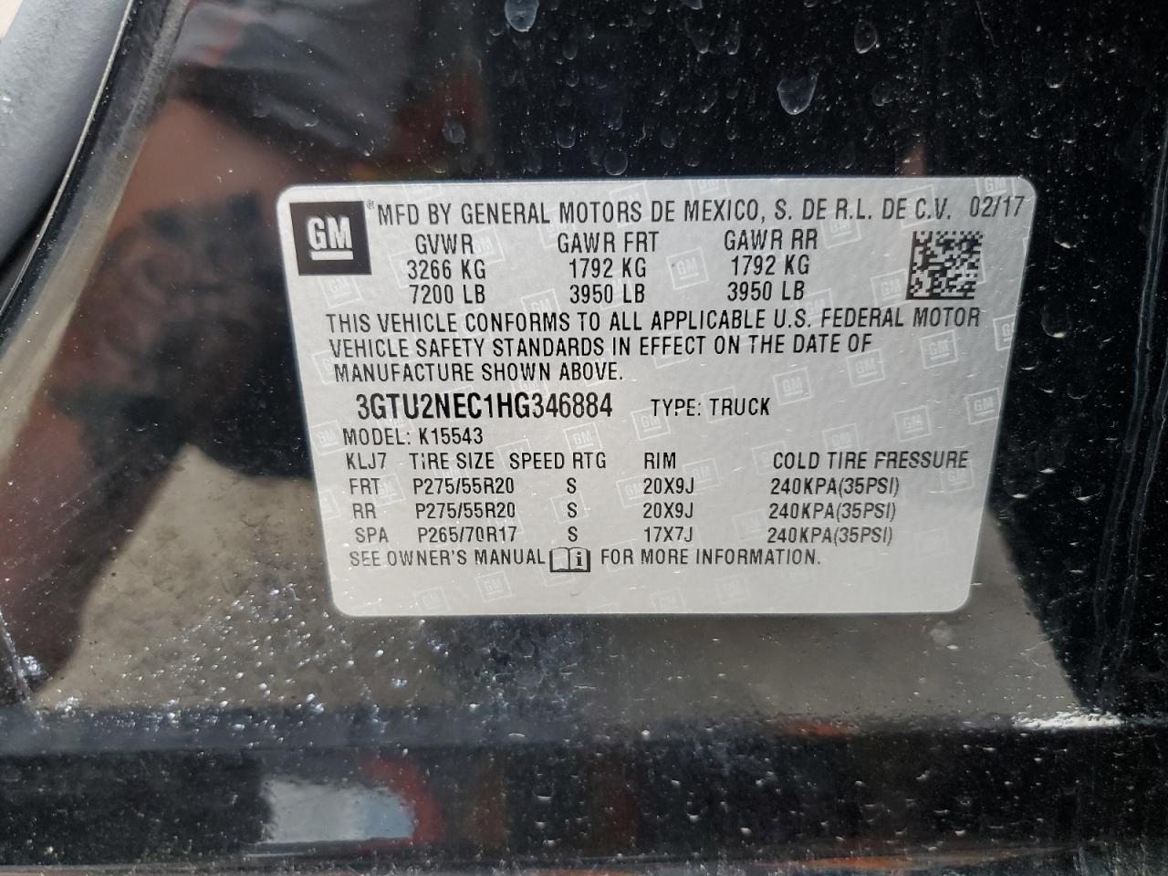 3GTU2NEC1HG346884 2017 GMC Sierra K1500 Slt