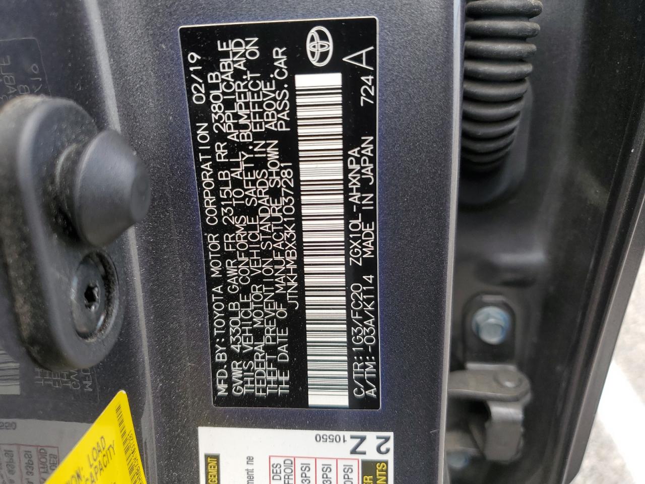 JTNKHMBX3K1037281 2019 Toyota C-Hr Xle