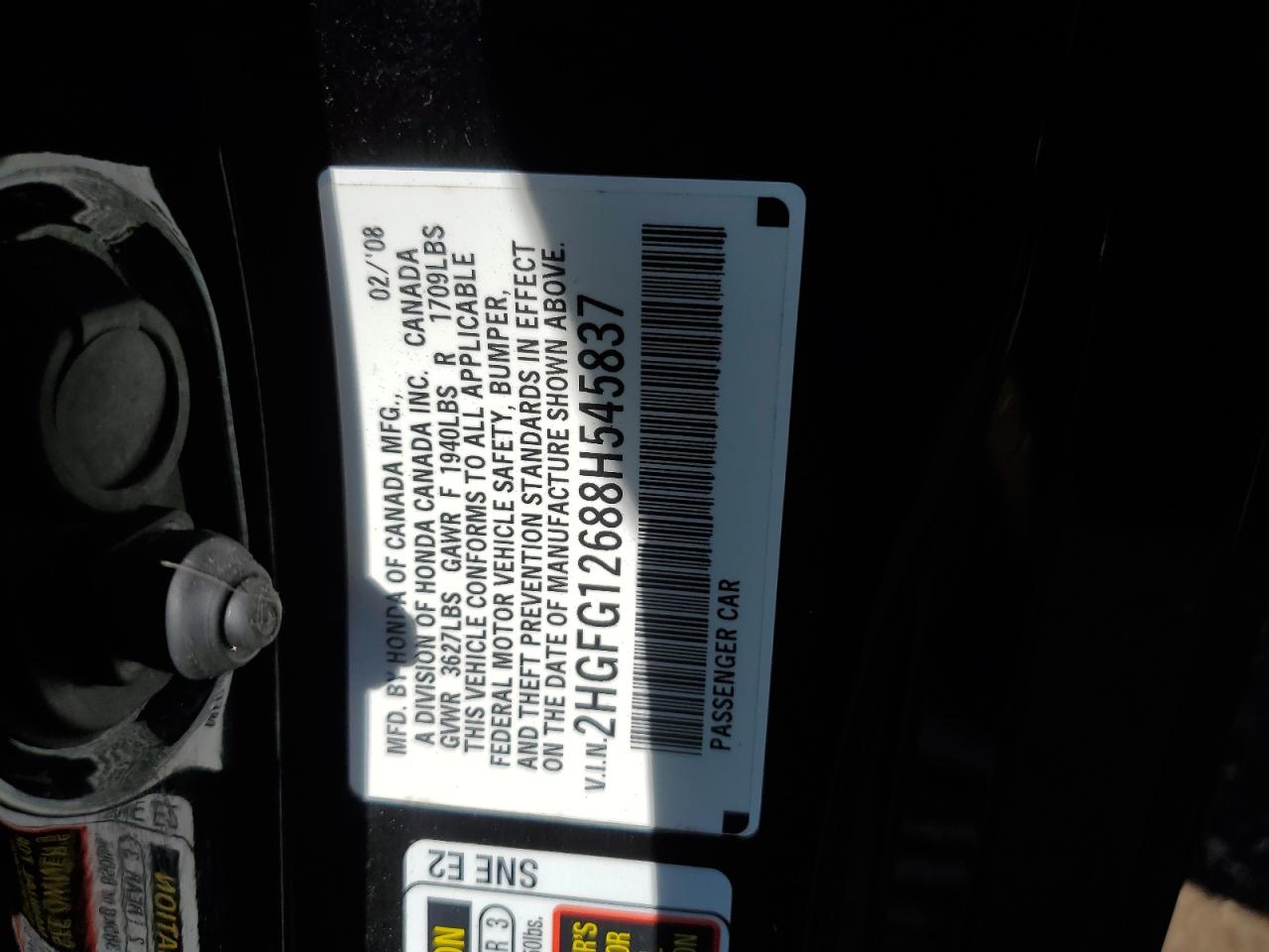 2HGFG12688H545837 2008 Honda Civic Lx