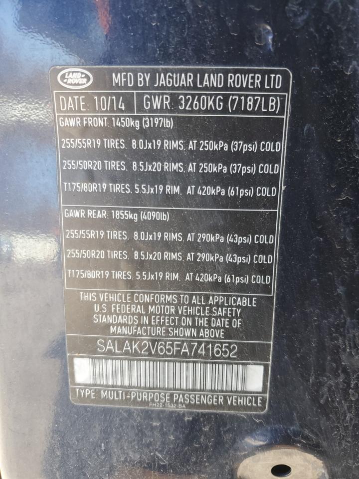 SALAK2V65FA741652 2015 Land Rover Lr4 Hse Luxury