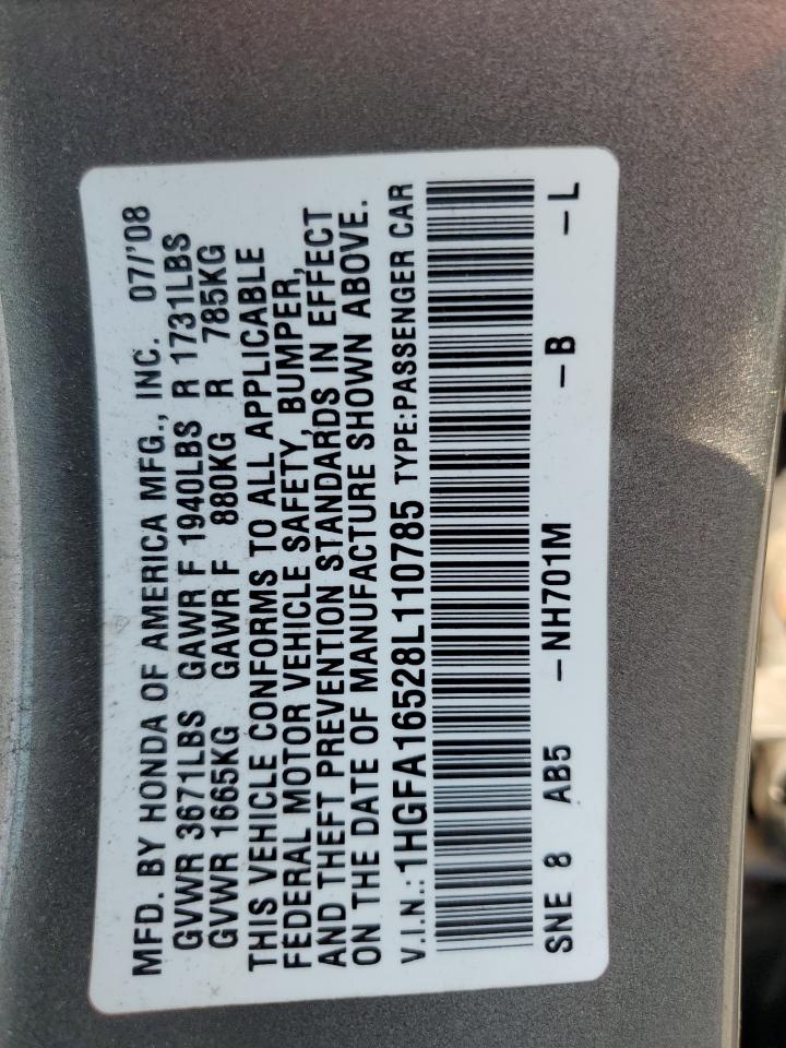 1HGFA16528L110785 2008 Honda Civic Lx