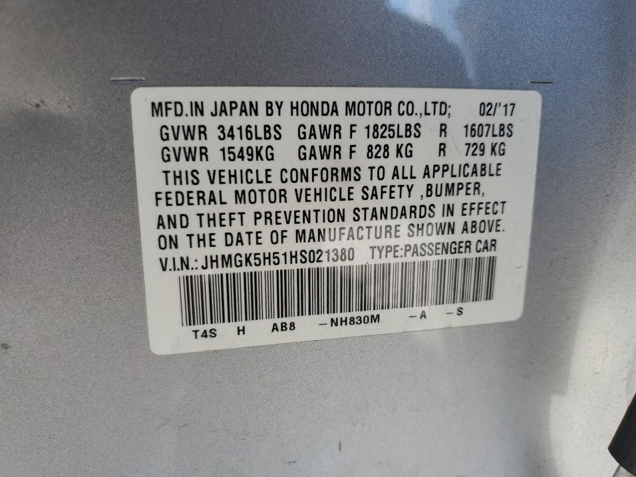 JHMGK5H51HS021380 2017 Honda Fit Lx