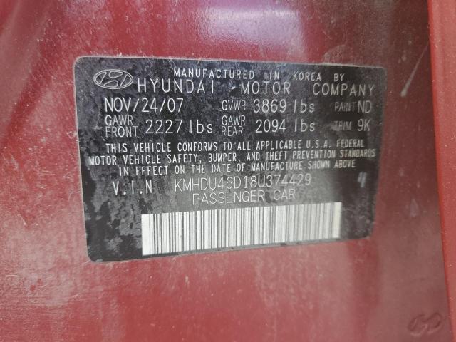 2008 Hyundai Elantra Gls VIN: KMHDU46D18U374429 Lot: 53406784