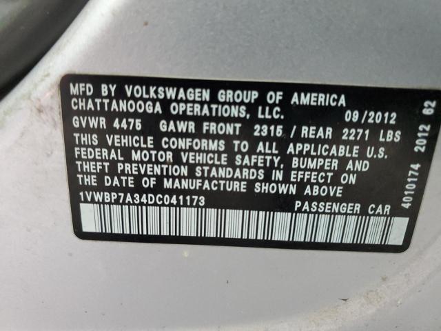 2013 Volkswagen Passat Se VIN: 1VWBP7A34DC041173 Lot: 53972244