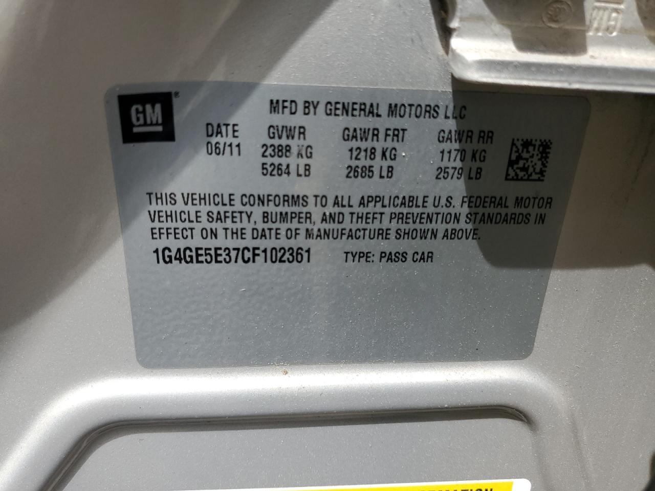 1G4GE5E37CF102361 2012 Buick Lacrosse Premium