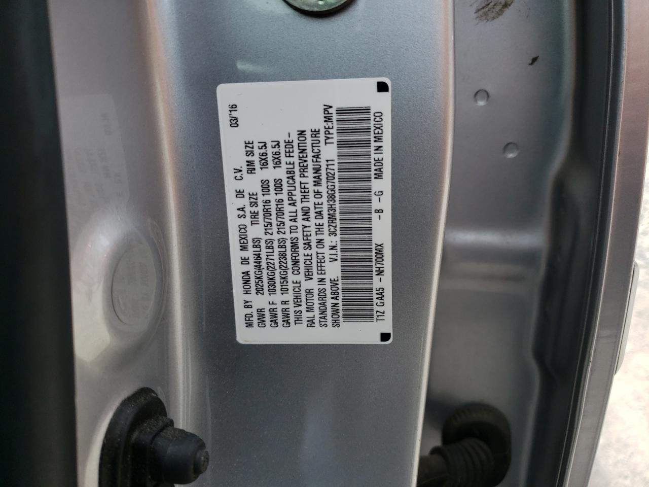 3CZRM3H38GG702711 HONDA CRV 2016