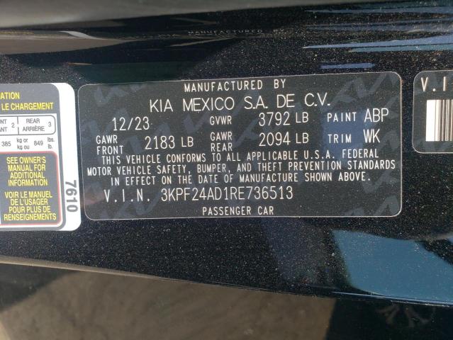 2024 Kia Forte Lx VIN: 3KPF24AD1RE736513 Lot: 54578034