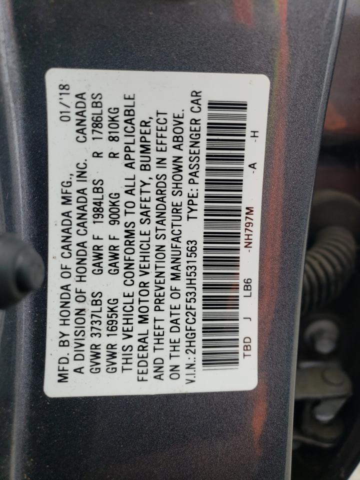 2HGFC2F53JH531563 2018 Honda Civic Lx