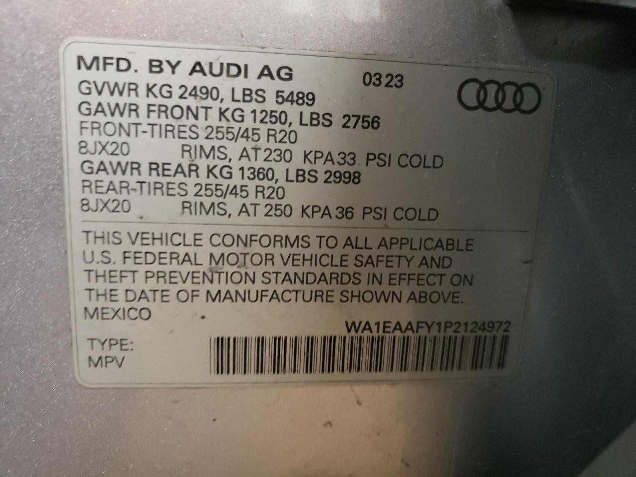 WA1EAAFY1P2124972 2023 Audi Q5 Premium Plus 45