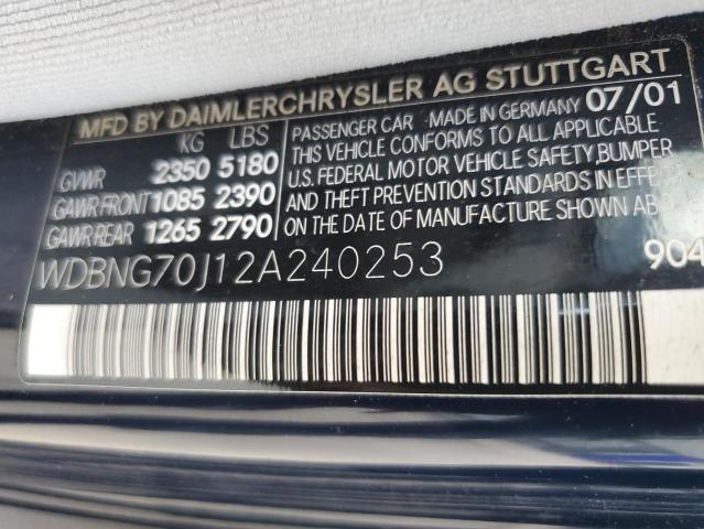 2002 Mercedes-Benz S 430 VIN: WDBNG70J12A240253 Lot: 55995094