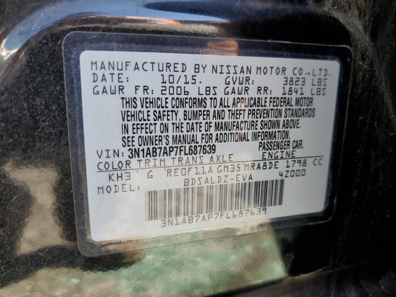 3N1AB7AP7FL687639 2015 Nissan Sentra S