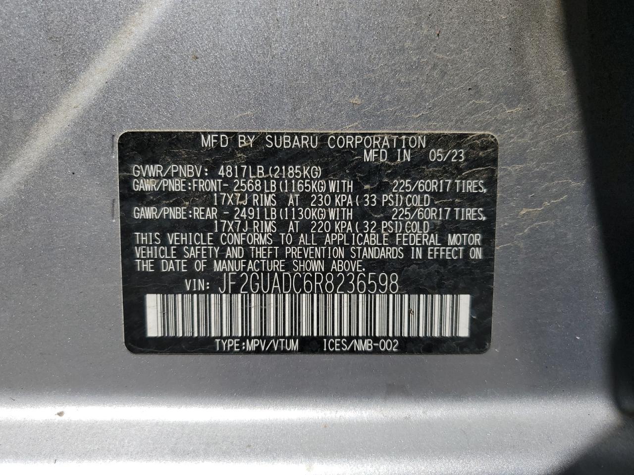 JF2GUADC6R8236598 2024 Subaru Crosstrek Premium