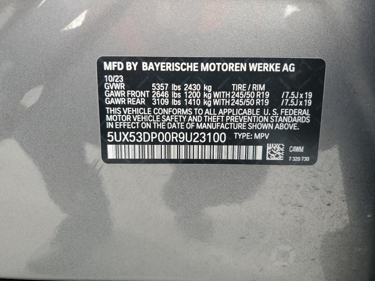 5UX53DP00R9U23100 2024 BMW X3 xDrive30I