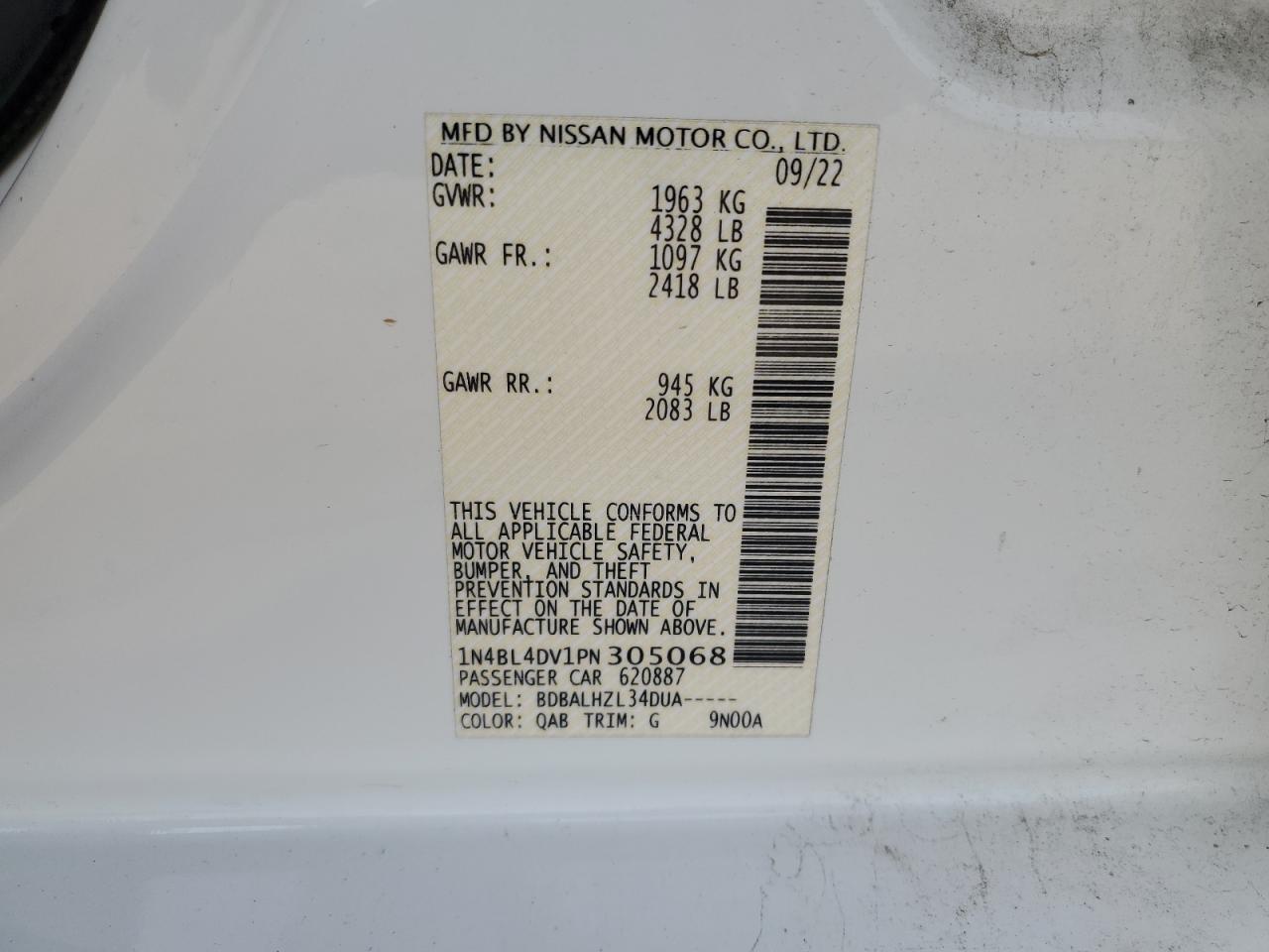 1N4BL4DV1PN305068 2023 Nissan Altima Sv