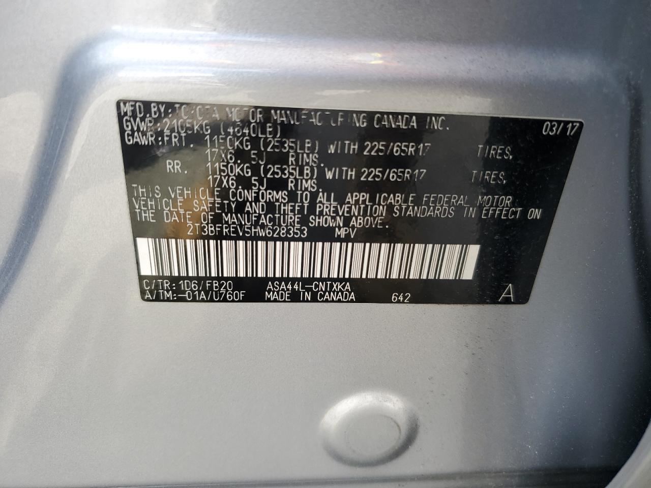 2T3BFREV5HW628353 2017 Toyota Rav4 Le