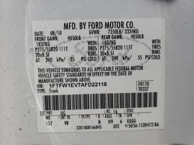 2010 Ford F150 Supercrew VIN: 1FTFW1EV7AFD22118 Lot: 54022464