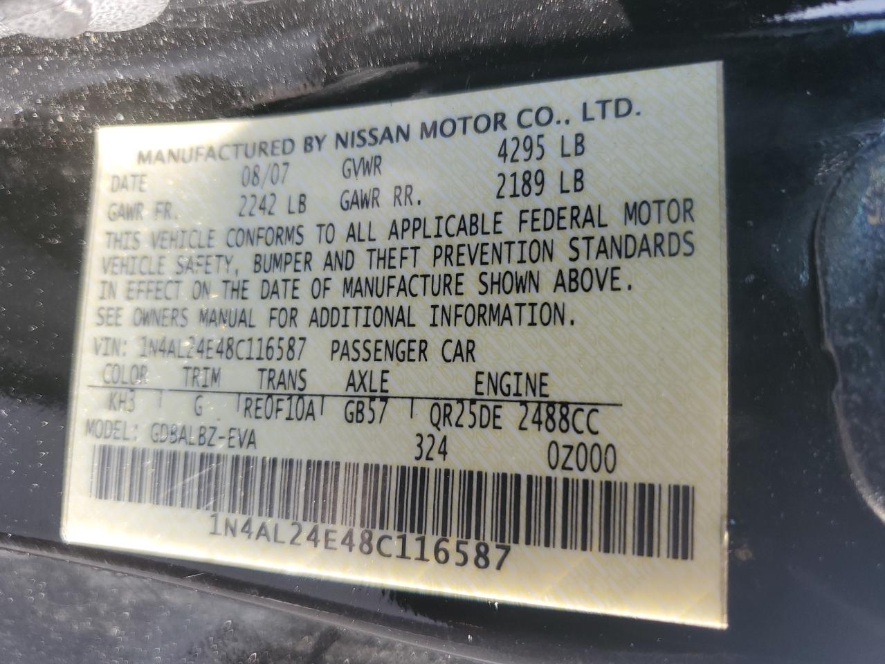 1N4AL24E48C116587 2008 Nissan Altima 2.5S