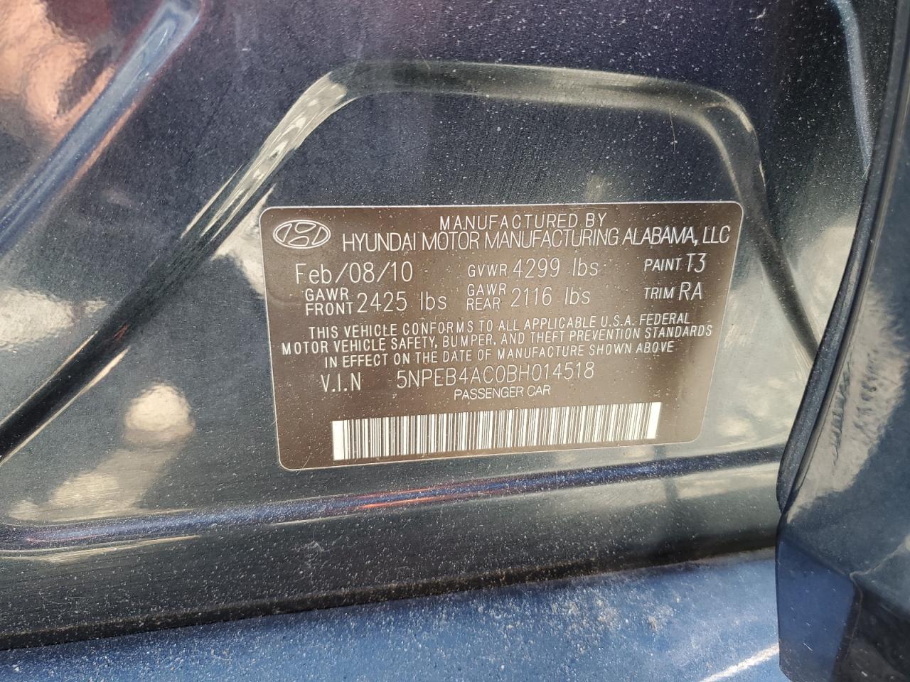 5NPEB4AC0BH014518 2011 Hyundai Sonata Gls