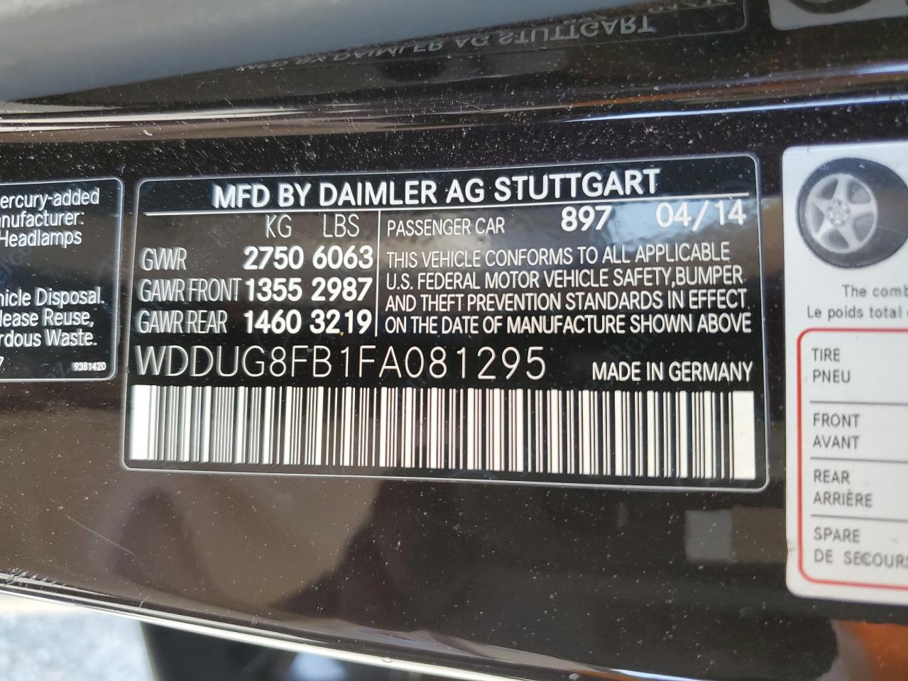 WDDUG8FB1FA081295 2015 Mercedes-Benz S 550 4Matic