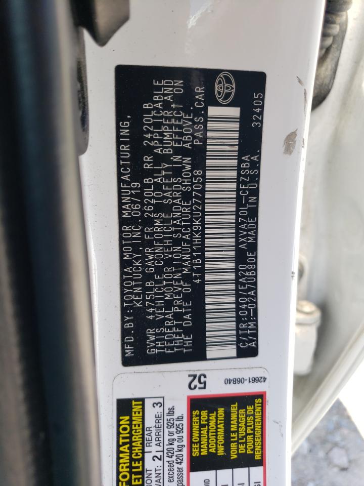 4T1B11HK9KU277058 2019 Toyota Camry L