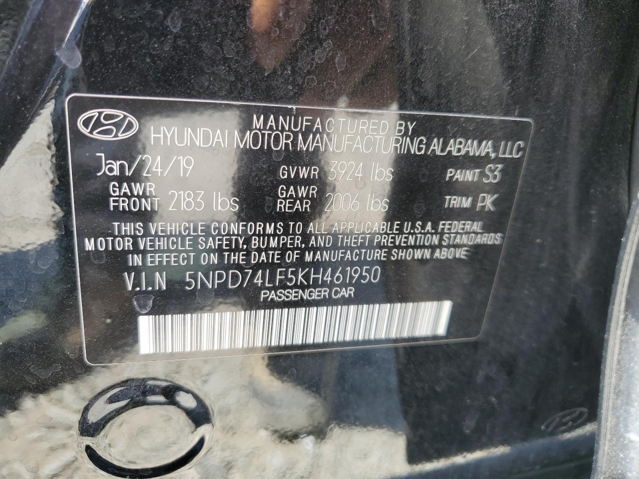 5NPD74LF5KH461950 2019 Hyundai Elantra Se