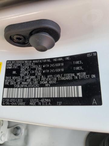 2018 Toyota Highlander Se VIN: 5TDKZRFH4JS545262 Lot: 53881214