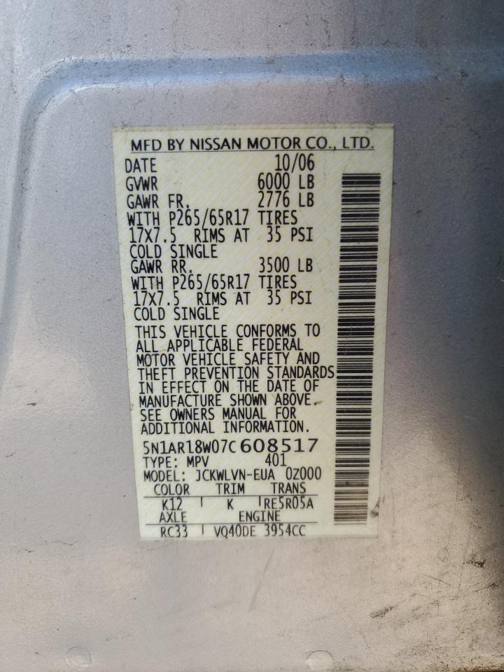 5N1AR18W07C608517 2007 Nissan Pathfinder Le