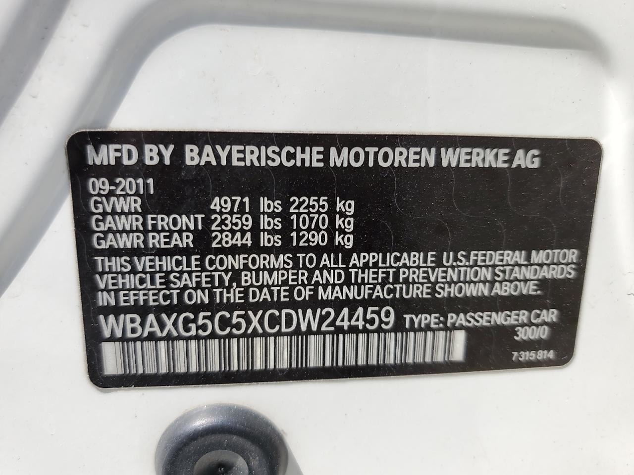 WBAXG5C5XCDW24459 2012 BMW 528 I