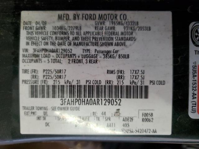 2010 Ford Fusion Se VIN: 3FAHP0HA0AR129052 Lot: 55334894