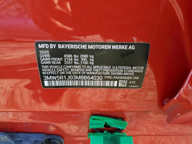 2021 BMW 330I VIN: 3MW5R1J03M8B64030 Lot: 54719794