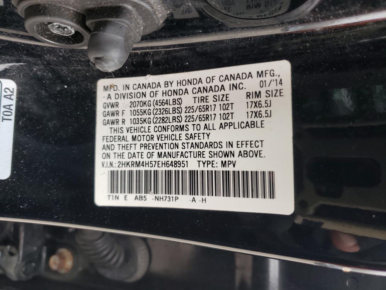 2HKRM4H57EH648951 2014 Honda Cr-V Ex